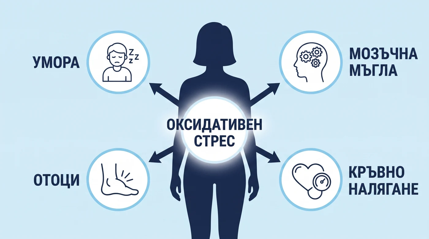 Четири симптома и един източник: умора, мозъчна мъгла, отоци и кръвно налягане, сведени до оксидативен стрес